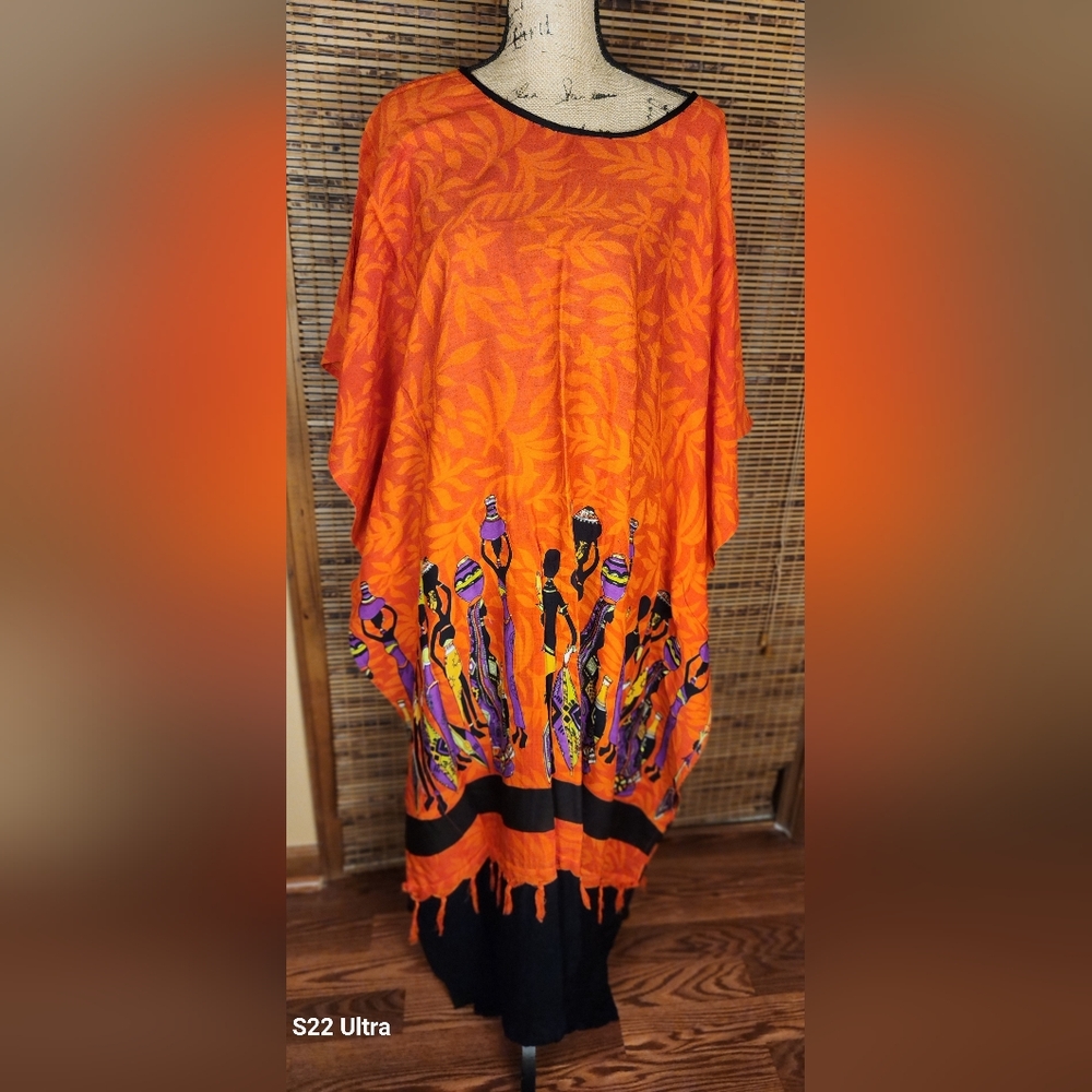 Vibrant Orange and Black Oversized Tunic Top